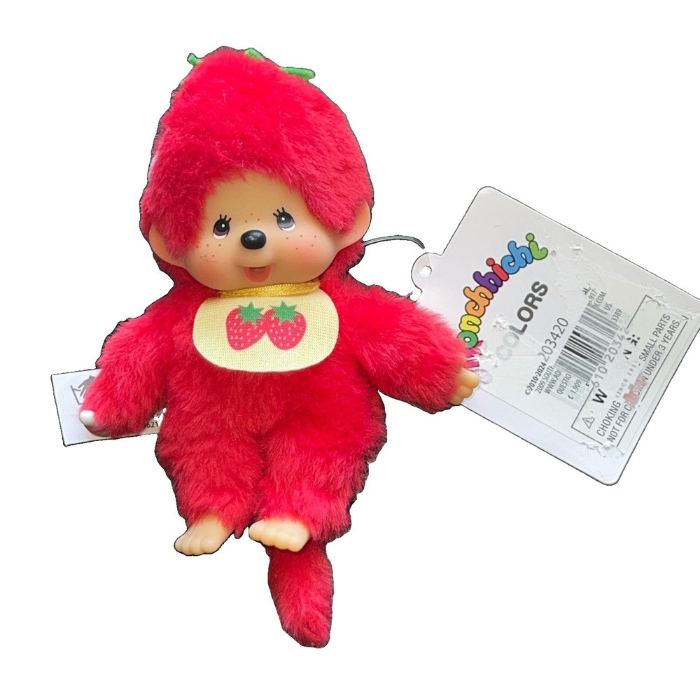 Monchhichi Mascot Sekiguchi STRAWBERRY Fruit Colors 5 inch Plush Doll New Red